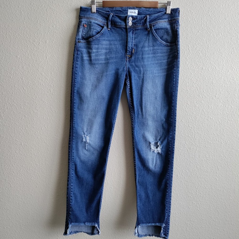 Hudson Distressed Cat Midrise Skinny Jeans With Step Hem in Wann Size 30